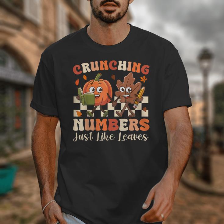 Crunching Numbers Just Like Leaves Pumpkin Fall Teacher Unisex T-Shirt, funny design