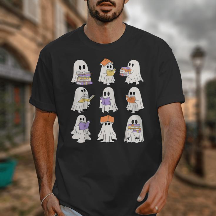 Cute Ghost Reading Books Teacher Halloween Reading Men Women Kids Unisex T-Shirt, funny design