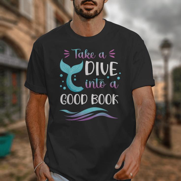 Cute Mermaid Librarian Teacher Dive Into A Good Book Reading Unisex T-Shirt, funny design Cute Mermaid Librarian Teacher Dive Into A Good Book Reading Unisex T-Shirt, funny design