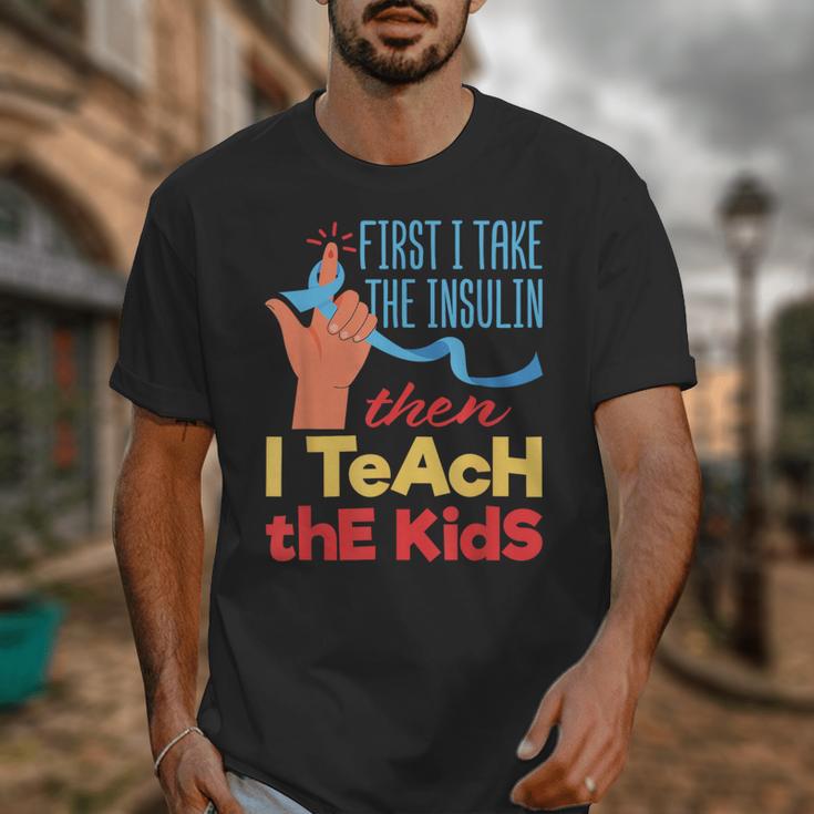 Diabetic Teacher Diabetes Awareness Insulin Blue Ribbon Unisex T-Shirt, funny design