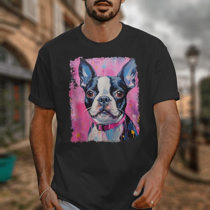 Dog Pink Boston Terrier Unisex T-Shirt, funny design