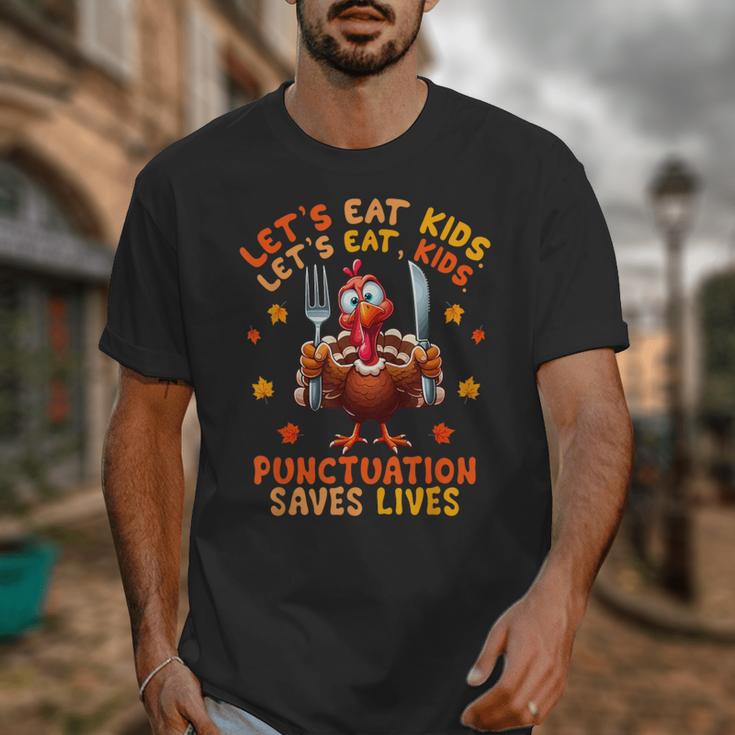Eat Kids Punctuation Saves Lives Thanksgiving Turkey Teacher Unisex T-Shirt, funny design