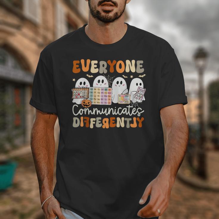 Everyone Communicates Differently Halloween Sped Teacher Unisex T-Shirt, funny design Everyone Communicates Differently Halloween Sped Teacher Unisex T-Shirt, funny design