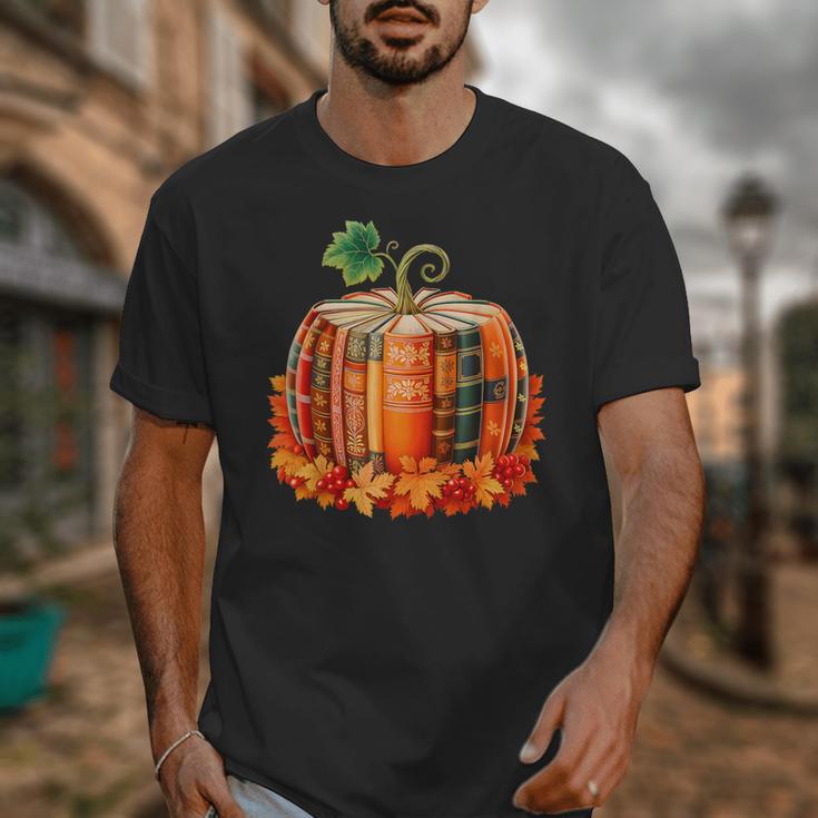 Fall Book Autumn Reading Teacher Halloween Pumpkin Season Unisex T-Shirt, funny design