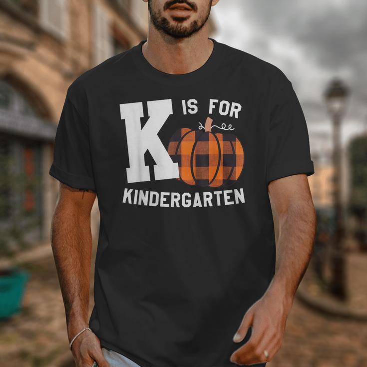 Fall Kindergarten Teacher K Is For Buffalo Plaid Pumpkin Unisex T-Shirt, funny design