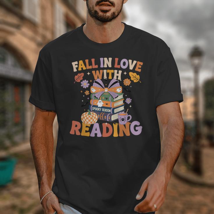 Fall In Love With Reading Halloween Stack Of Book Teacher Unisex T-Shirt, funny design Fall In Love With Reading Halloween Stack Of Book Teacher Unisex T-Shirt, funny design