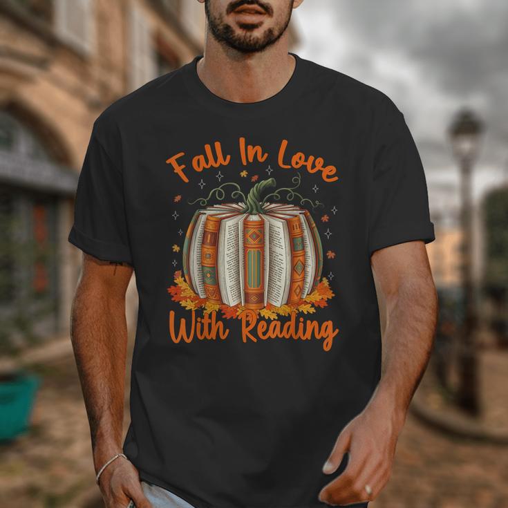 Fall In Love With Reading Pumpkin Autumn Librarians Teacher Unisex T-Shirt, funny design