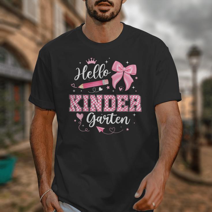 First Day Of School Teacher Girl Coquette Hello Kindergarten Unisex T-Shirt, funny design First Day Of School Teacher Girl Coquette Hello Kindergarten Unisex T-Shirt, funny design