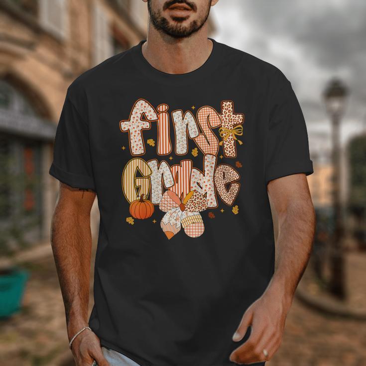 First Grade Fall Floral Coquette Bow Teachers Students Unisex T-Shirt, First Grade Teacher Gifts, funny design First Grade Fall Floral Coquette Bow Teachers Students Unisex T-Shirt, First Grade Teacher Gifts, funny design