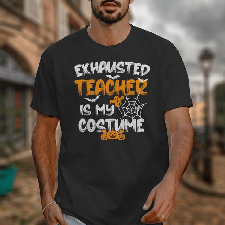 Fun Halloween Sayings Quotes Exhausted Teacher Is My Costume -Adults Short Sleeve Halloween Teacher T-Shirt Small Unisex T-Shirt, funny design