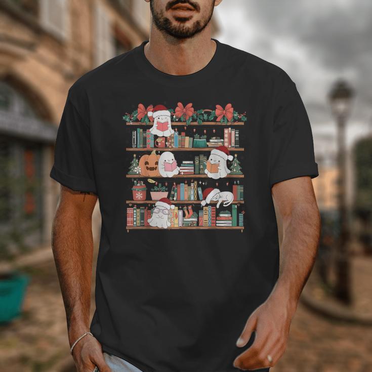 Ghost Christmas Reading Book Lover Library Christmas Teacher Unisex T-Shirt, funny design