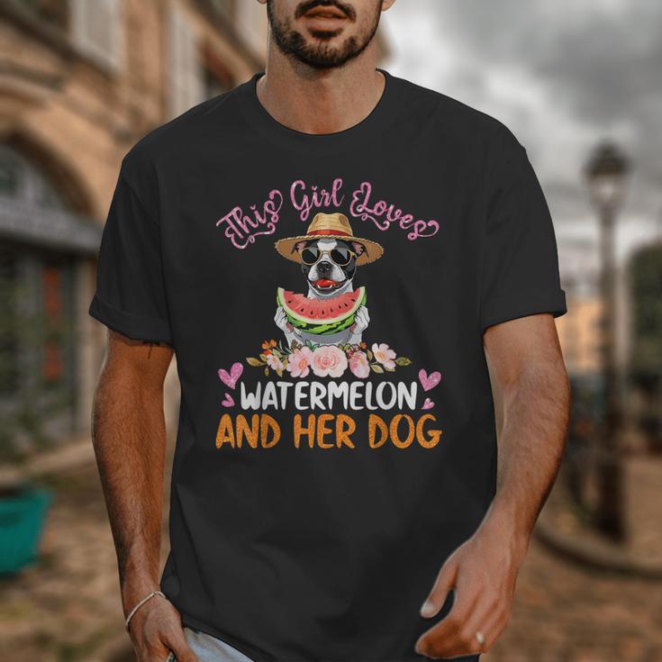 This Girl Loves Watermelon And Her Boston Terrier Dog Mother Unisex T-Shirt, funny design