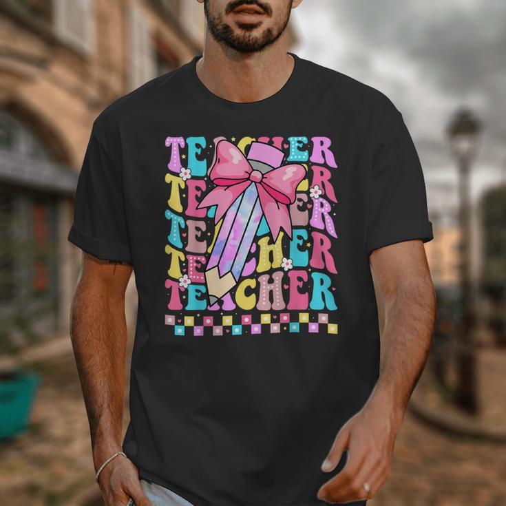 Groovy Teacher Cute Coquette Bow Flower Retro Back To School Unisex T-Shirt, Groovy Teacher Gifts, funny design Groovy Teacher Cute Coquette Bow Flower Retro Back To School Unisex T-Shirt, Groovy Teacher Gifts, funny design