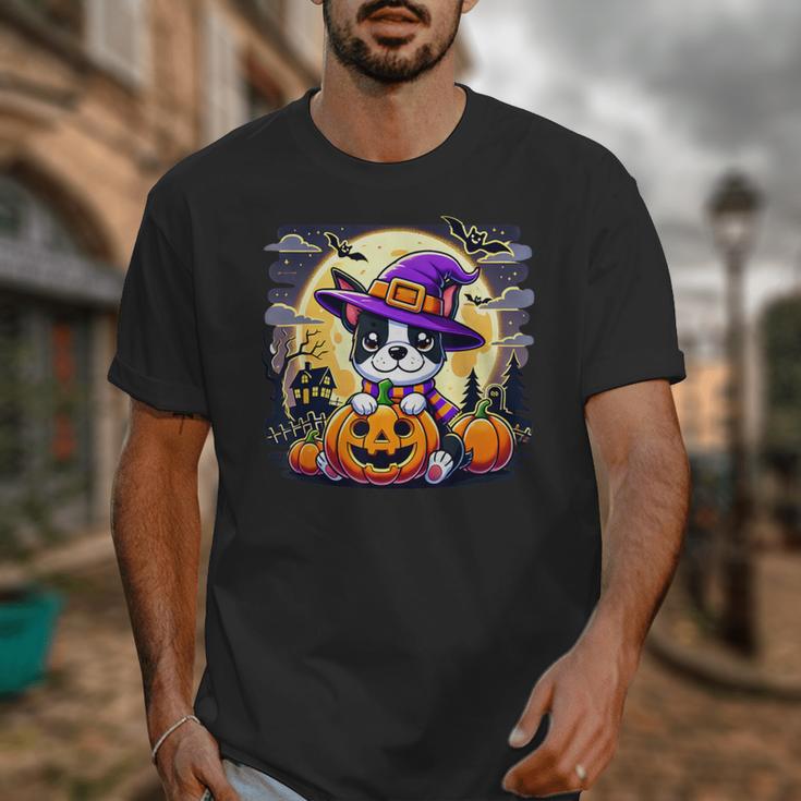 Halloween Boston Terrier Dog Breed With Jack O' Lantern Art Unisex T-Shirt, Boston Terrier Halloween Gifts, funny design