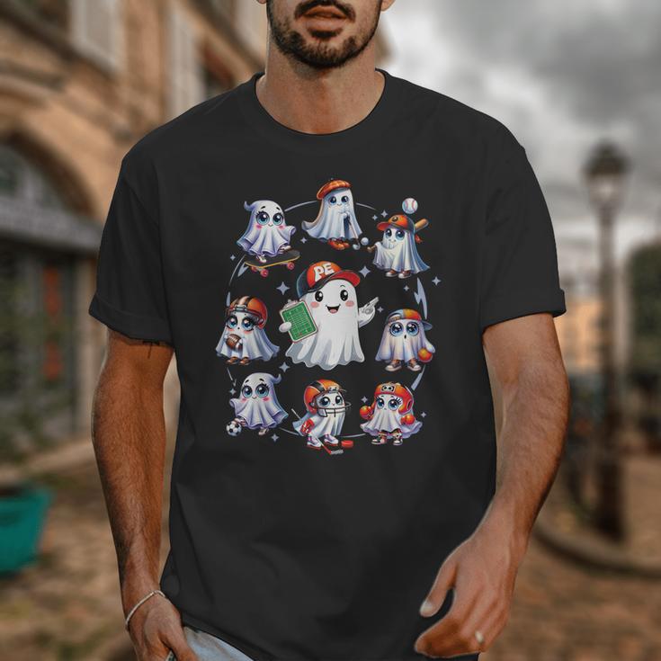 Halloween PE Teacher Ghost Playing Sports Physical Education Unisex T-Shirt, Pe Teacher Gifts, funny design Halloween PE Teacher Ghost Playing Sports Physical Education Unisex T-Shirt, Pe Teacher Gifts, funny design