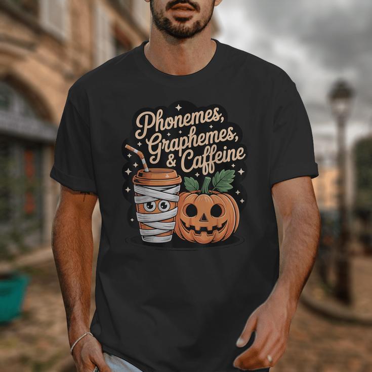 Halloween Teacher Phonemes Graphemes Caffeine Coffee Lover Unisex T-Shirt, funny design