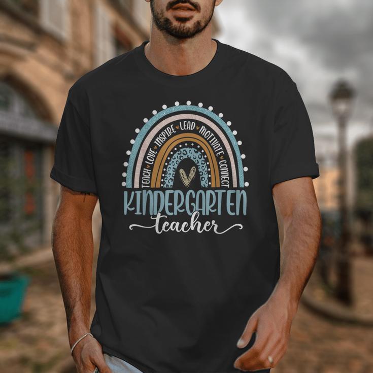Kindergarten Teacher Leopard Boho Rainbow Back To School Unisex T-Shirt, funny design Kindergarten Teacher Leopard Boho Rainbow Back To School Unisex T-Shirt, funny design