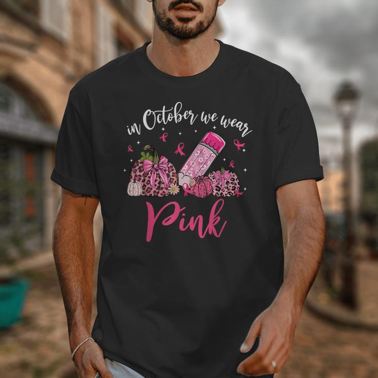 In October We Wear Pink Apple Teacher Daisy Breast Cancer Unisex T-Shirt, funny design
