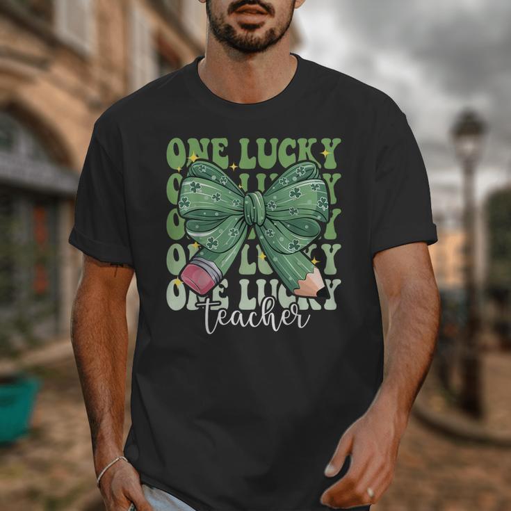 One Lucky Teacher Coquette Bow St Patricks Day Teacher Unisex T-Shirt, funny design