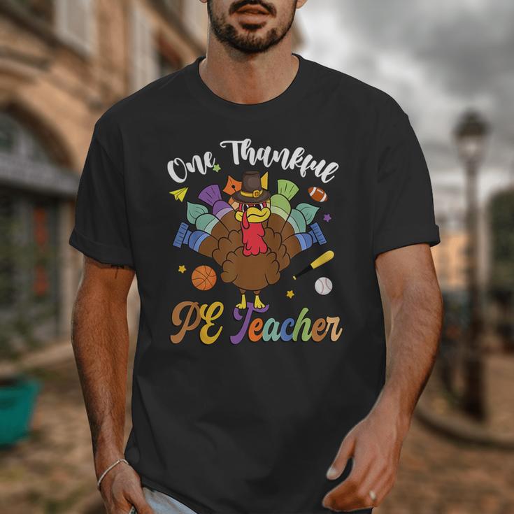 One Thankful PE Teacher Turkey Thanksgiving -Adults & Kids Classic Fit Polyester 100 Short Sleeve Unisex T-Shirt, Pe Teacher Gifts, funny design
