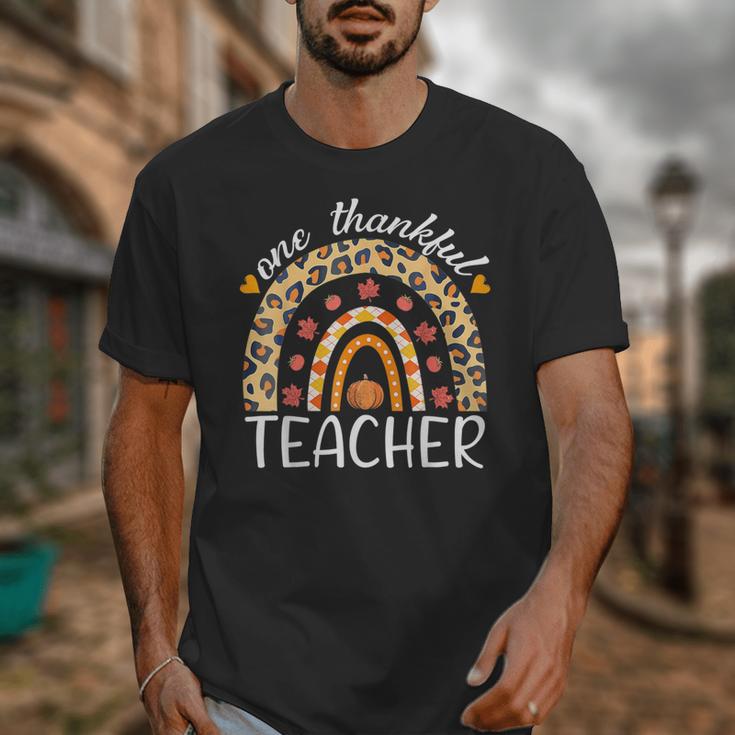 One Thankful Teacher Thanksgiving Rainbow Leopard Fall Unisex T-Shirt, funny design