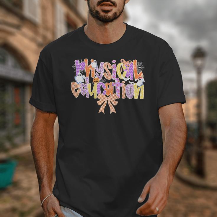 Physical Education Halloween Bow Checkered Teacher Ghost PE Unisex T-Shirt, Pe Teacher Gifts, funny design