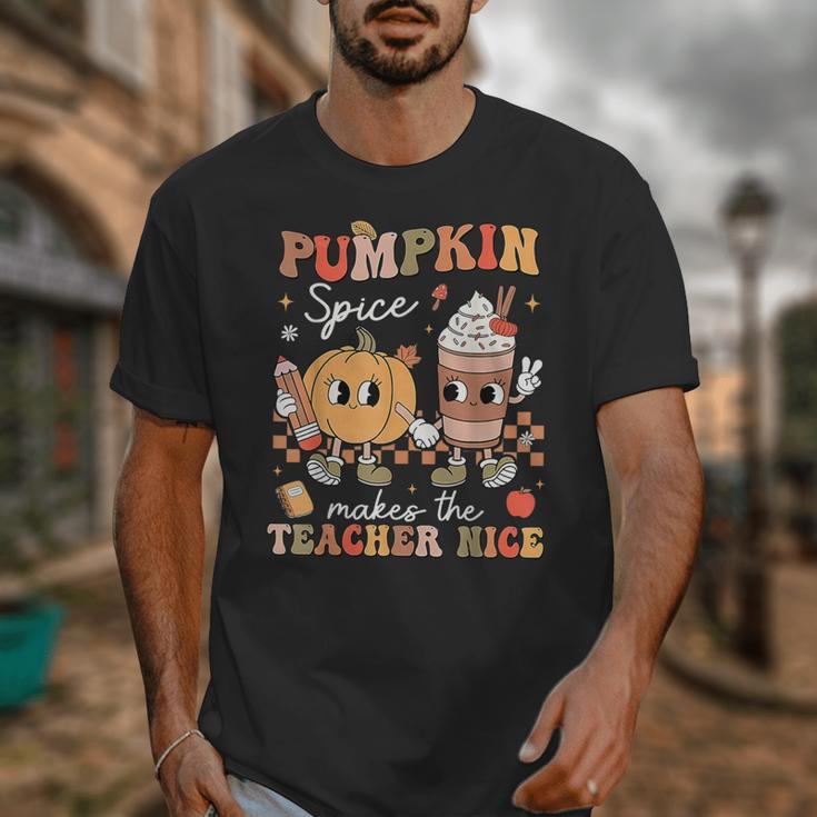 Pumpkin Spice Makes Teacher Nice Retro Fall Spooky Season Unisex T-Shirt, funny design Pumpkin Spice Makes Teacher Nice Retro Fall Spooky Season Unisex T-Shirt, funny design