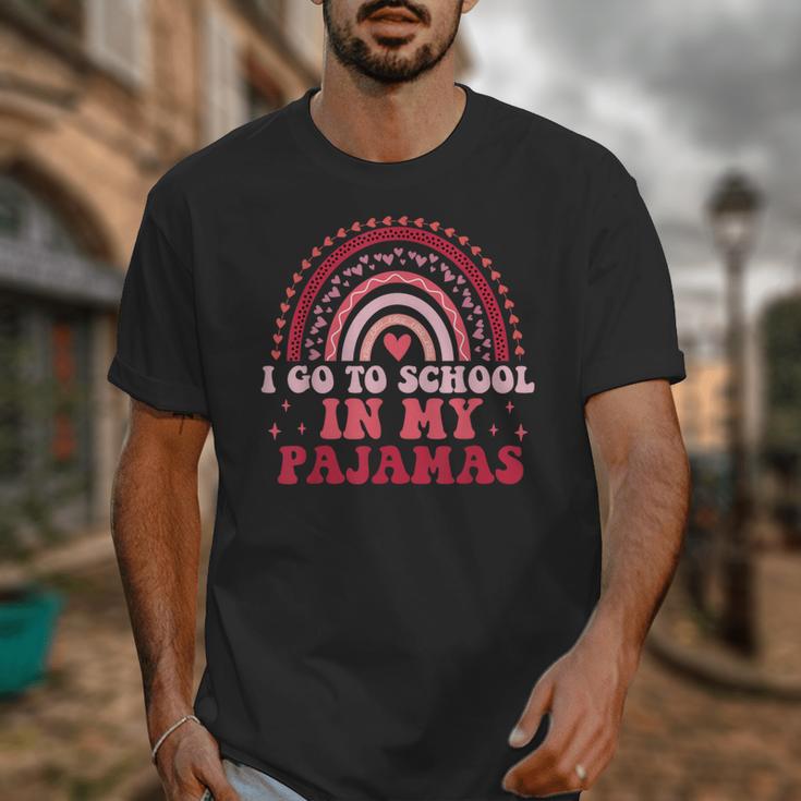Rainbow Homeschool Mom Teacher I Go To School In My Pajamas Unisex T-Shirt, Couple Gifts, funny design