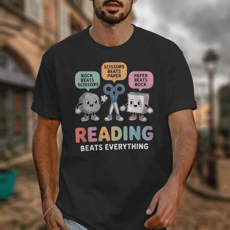 Reading Beats Everything Teacher Rock Paper Scissors Unisex T-Shirt, funny design Reading Beats Everything Teacher Rock Paper Scissors Unisex T-Shirt, funny design
