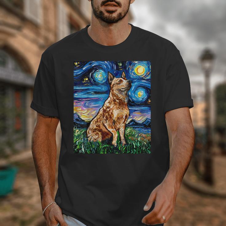 Red Heeler Starry Night Cattle Dog Colorful Art By Aja For Men Women Girls Kids Unisex T-Shirt, funny design