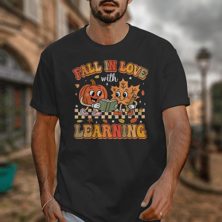 Retro Fall In Love With Learning Autumn Pumpkin Teachers Unisex T-Shirt, funny design