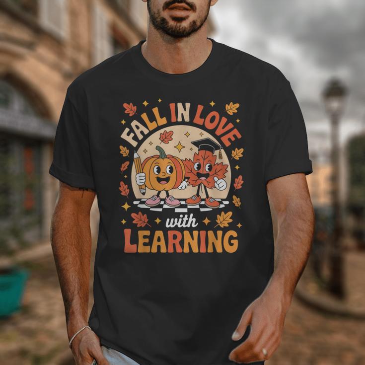 Retro Fall In Love With Learning Pumpkin Leaf Teacher Autumn Unisex T-Shirt, funny design Retro Fall In Love With Learning Pumpkin Leaf Teacher Autumn Unisex T-Shirt, funny design