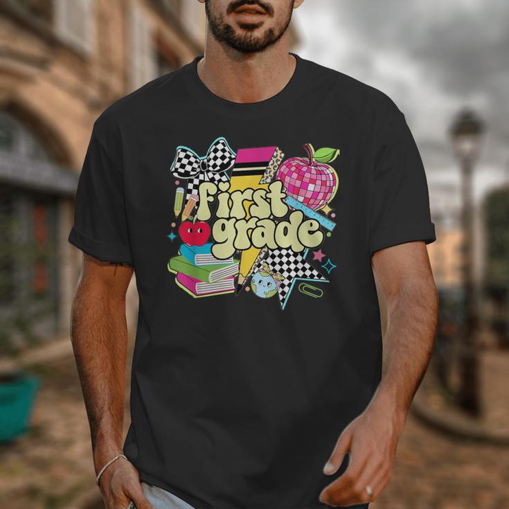 Retro First Grade Teacher Disco Ball Coquette Back To School Unisex T-Shirt, First Grade Teacher Gifts, funny design