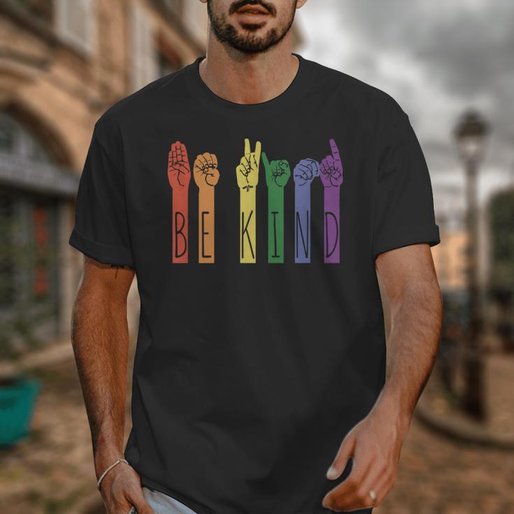 Retro Be Kind ASL Deaf Teacher Sign Language Gay Pride Unisex T-Shirt, funny design Retro Be Kind ASL Deaf Teacher Sign Language Gay Pride Unisex T-Shirt, funny design