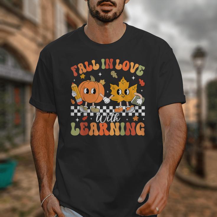 Retro Pumpkin Fall In Love With Learning Autumn Teacher Unisex T-Shirt, funny design Retro Pumpkin Fall In Love With Learning Autumn Teacher Unisex T-Shirt, funny design