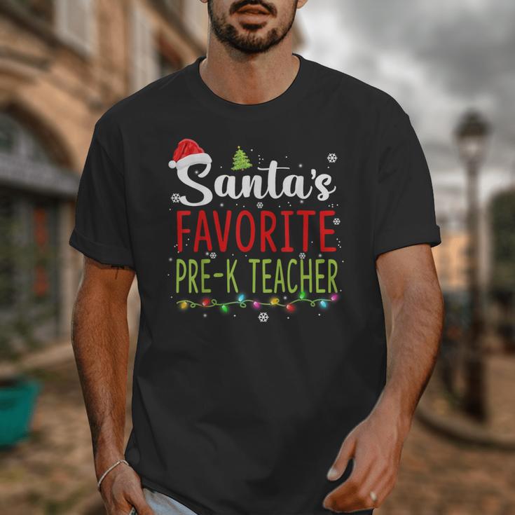 Santa's Favorite Pre-K Teacher Christmas Santa Hat Lights For Men Women Kids Unisex T-Shirt, funny design