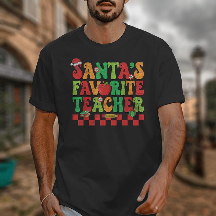 Santas Favorite Teacher Retro Groovy Christmas Xmas Women Unisex T-Shirt, Groovy Teacher Gifts, funny design