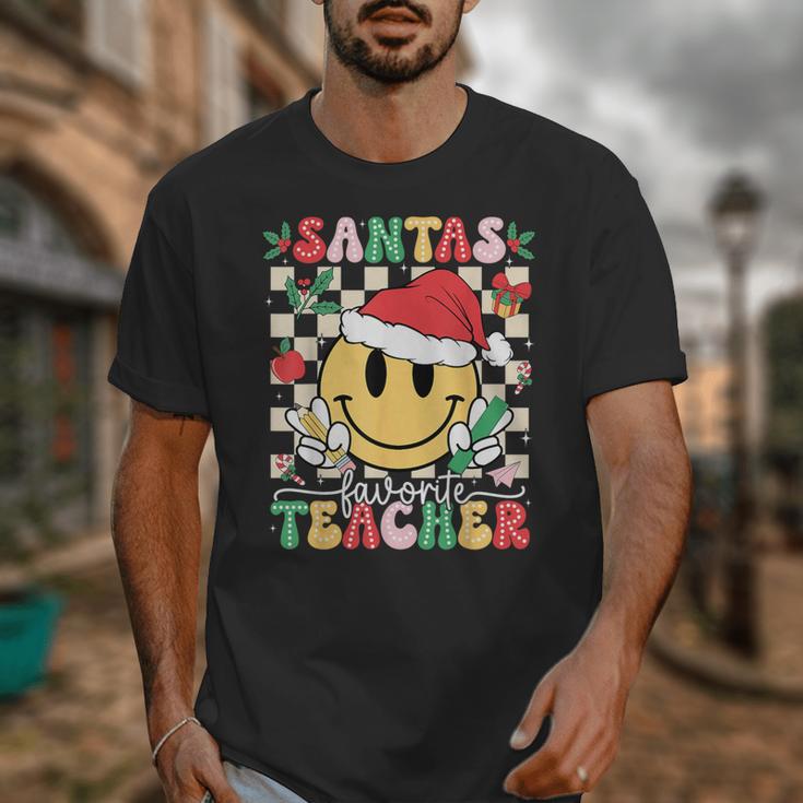 Santas Favorite Teacher Retro Groovy Smile Face Christmas Unisex T-Shirt, Groovy Teacher Gifts, funny design