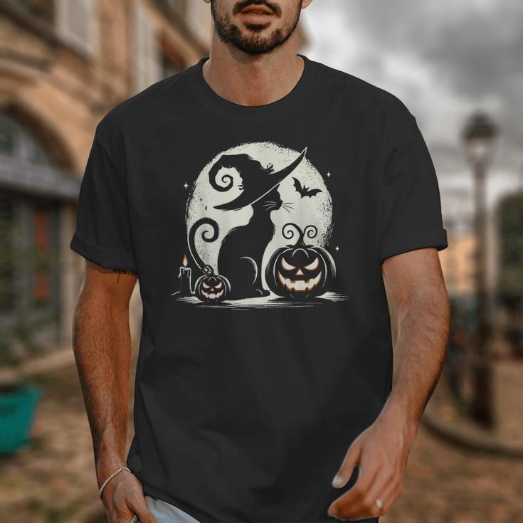 Scary Halloween Cat Costume Retro Cat Moon For Men Women Kids Unisex T-Shirt, funny design