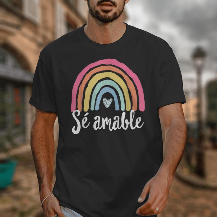 Sé Amable Spanish Bilingual Teacher Be Kind Boho Rainbow Unisex T-Shirt, funny design