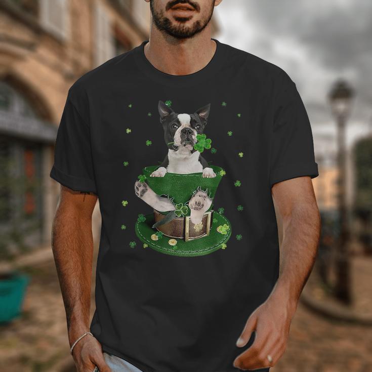 St Patrick's Day Leprechaun Boston Terrier Dog Shamrock For Men Women Kids Unisex T-Shirt, funny design