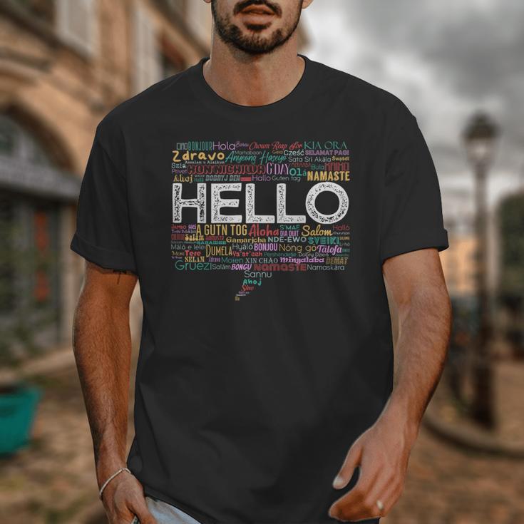 Start With Hello Different World Language Learning Teacher Unisex T-Shirt, funny design