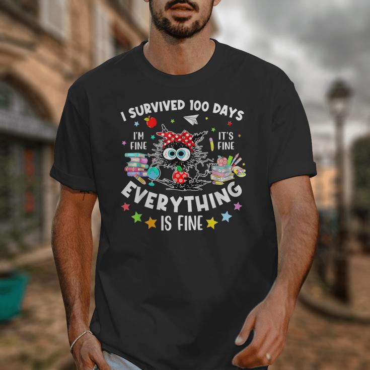 I Survived 100 Days Of School Teacher Kids Cat Lover Unisex T-Shirt, funny design