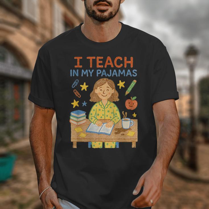 I Teach In My Pajamas Crayon Home School Teacher PJs Unisex T-Shirt, funny design