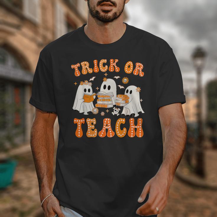 Teacher Halloween Trick Or Teach Retro Groovy Floral Ghost Unisex T-Shirt, Groovy Teacher Gifts, funny design Teacher Halloween Trick Or Teach Retro Groovy Floral Ghost Unisex T-Shirt, Groovy Teacher Gifts, funny design