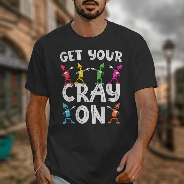 Teacher's Get Your Cray On Dabbing Crayons Unisex T-Shirt, funny design