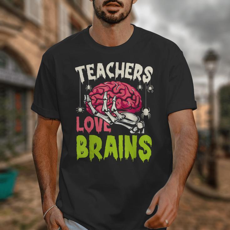 Teachers Love Brains Skeleton Halloween Teacher Funny Unisex T-Shirt, funny design