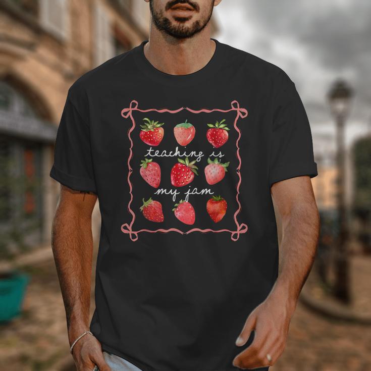 Teaching Is My Jam Strawberry Kinder Team Teacher Unisex T-Shirt, funny design