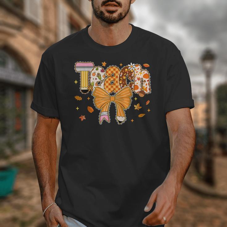 Thanksgiving Teacher Pencil Bow One Thankful Teacher Fall Unisex T-Shirt, funny design