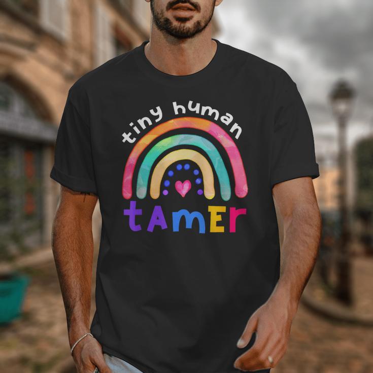 Tiny Human Tamer Watercolor Rainbow Daycare Teacher Unisex T-Shirt, funny design